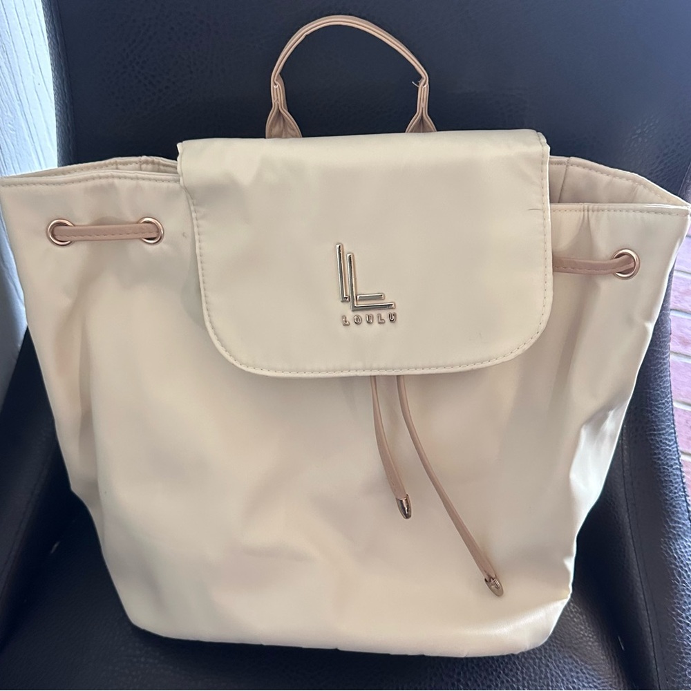 Loulou Cream Nylon Backpack Rose Gold Hardware Minimalist Travel Bag